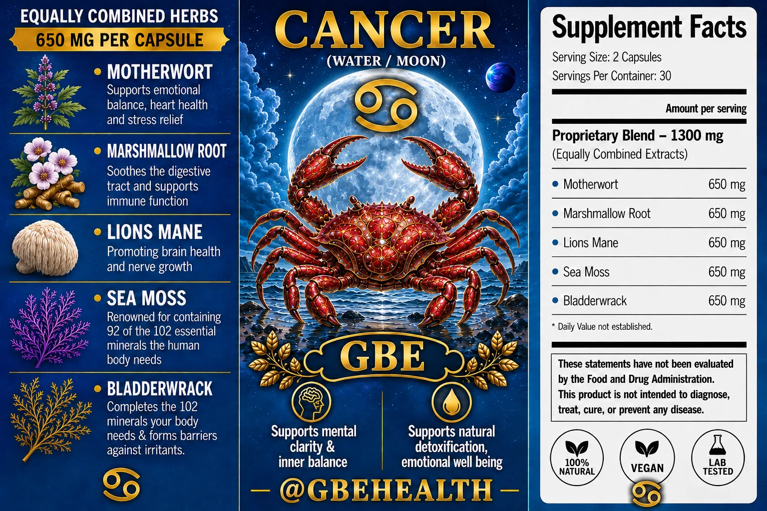GBE Cancer (Water / Moon) supplement label