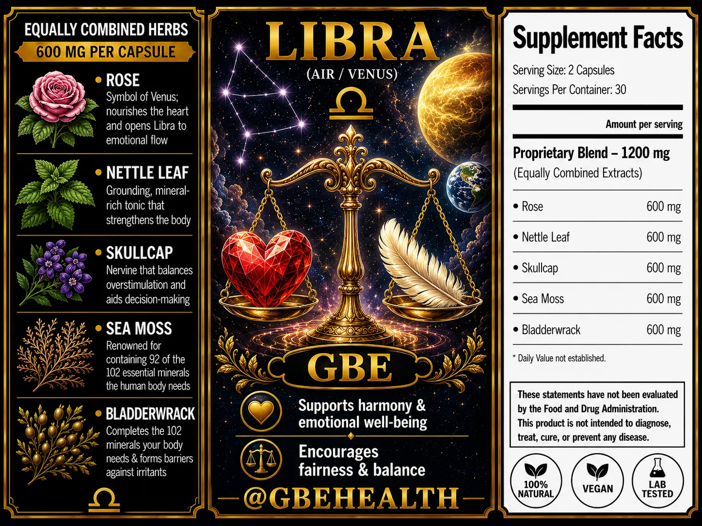 GBE Libra (Air / Venus) supplement label