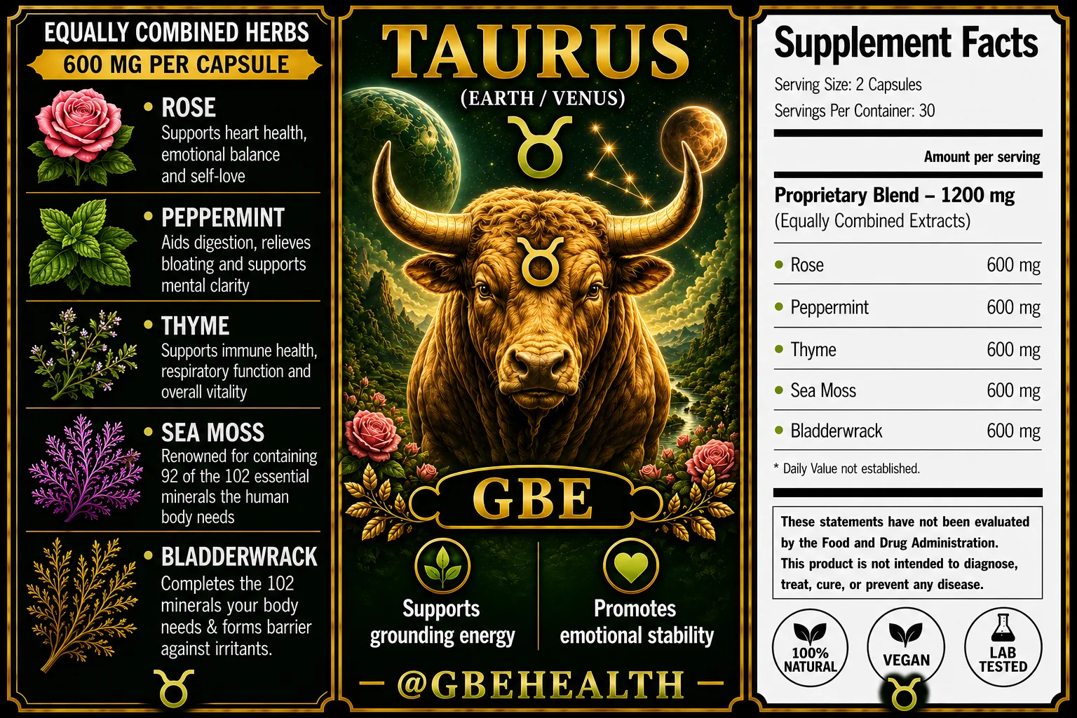 GBE Taurus (Earth / Venus) supplement label